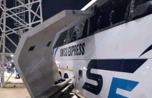 Woman killed in freak Swiss Express bus accident at Beitbridge border post Freak accident ... the sad scene of a Swiss Express Bus accident that killed a security guard at Beitbridge Border Post on Wednesday 21 August 2024