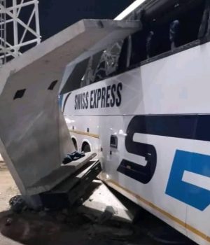 Freak accident ... the sad scene of a Swiss Express Bus accident that killed a security guard at Beitbridge Border Post on Wednesday 21 August 2024